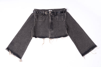 Denim Shirt with Slanted Collar .