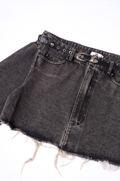 Denim Shirt with Slanted Collar .