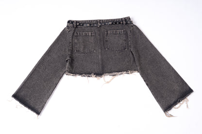 Denim Shirt with Slanted Collar .