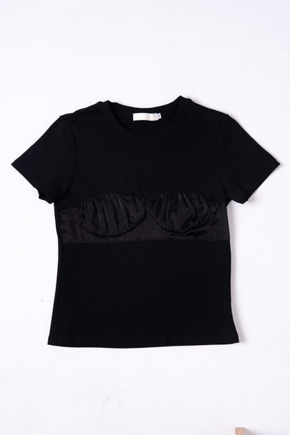 Pleated Acetate Short Sleeve Top .