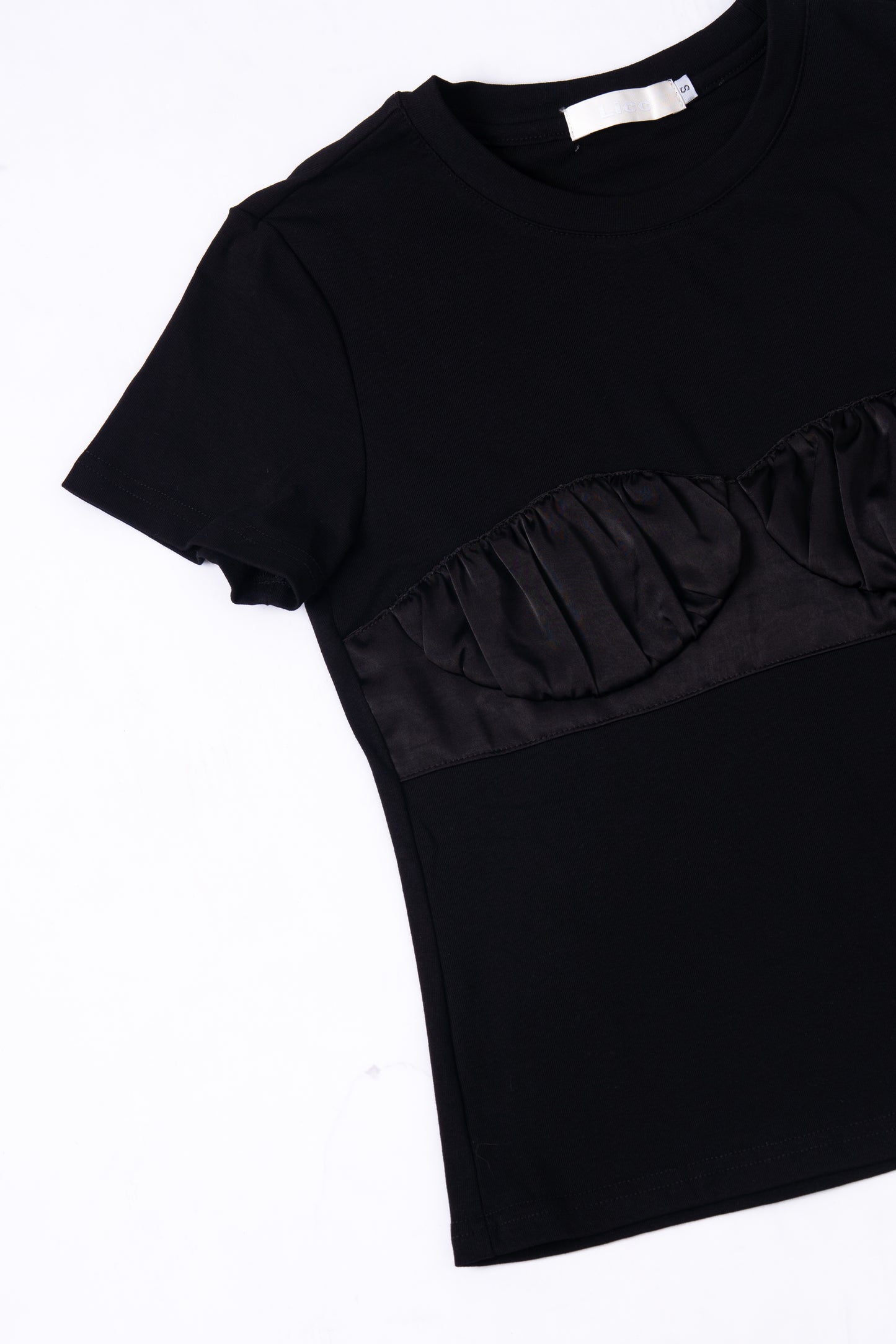 Pleated Acetate Short Sleeve Top .