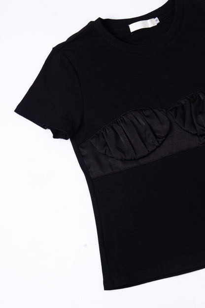 Pleated Acetate Short Sleeve Top .