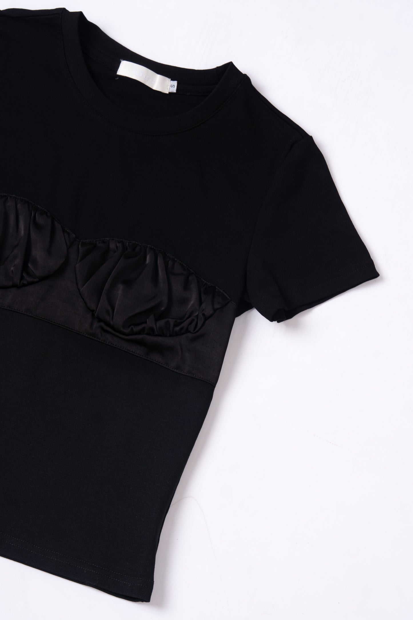 Pleated Acetate Short Sleeve Top .