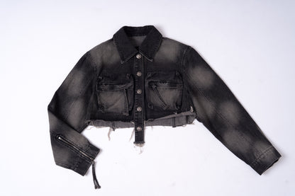 Washed Denim Jacket with Multi Pockets .