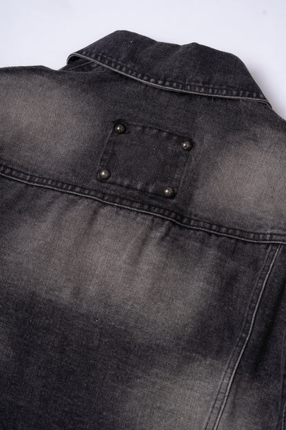 Washed Denim Jacket with Multi Pockets .