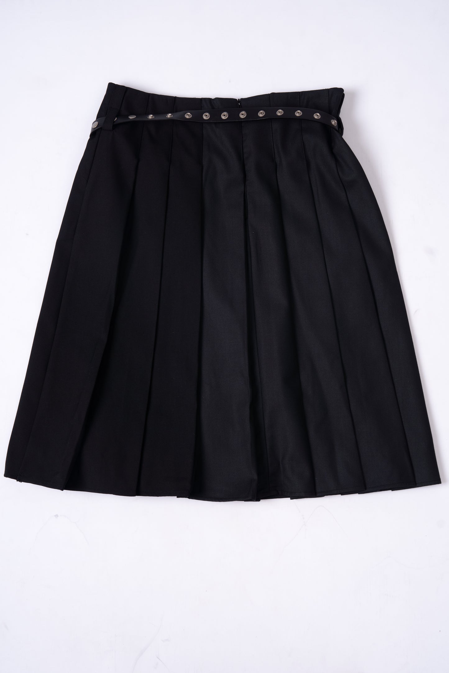 Dark Grey Pleated Skirt with Ties Belt .