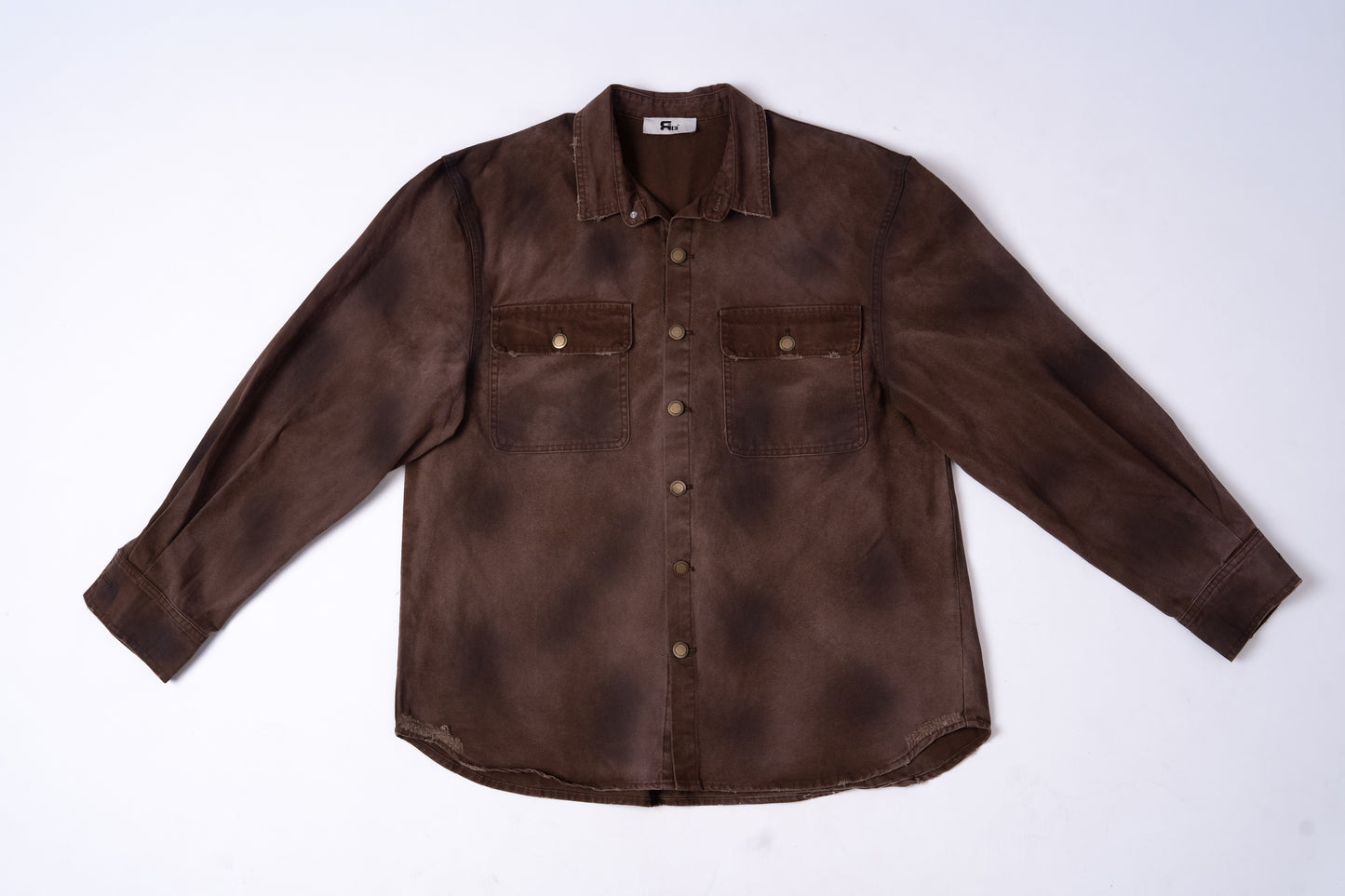 Red Brownish Washed Denim Jacket .