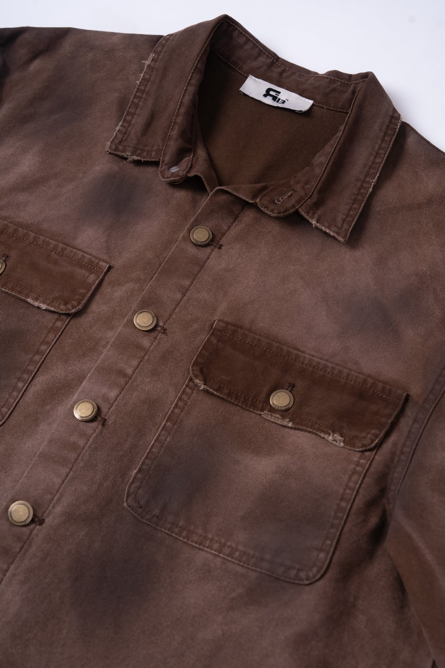 Red Brownish Washed Denim Jacket .