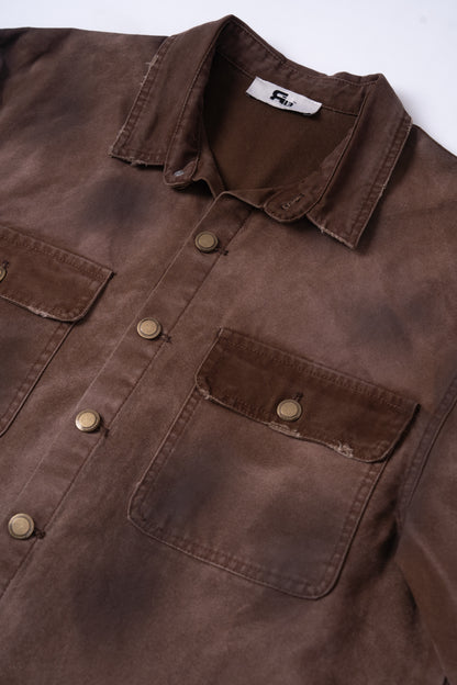 Red Brownish Washed Denim Jacket .