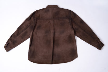 Red Brownish Washed Denim Jacket .