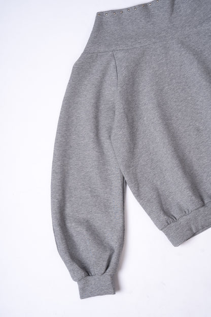 Shoulder Riveted Oversized Long Sleeve Sweater .
