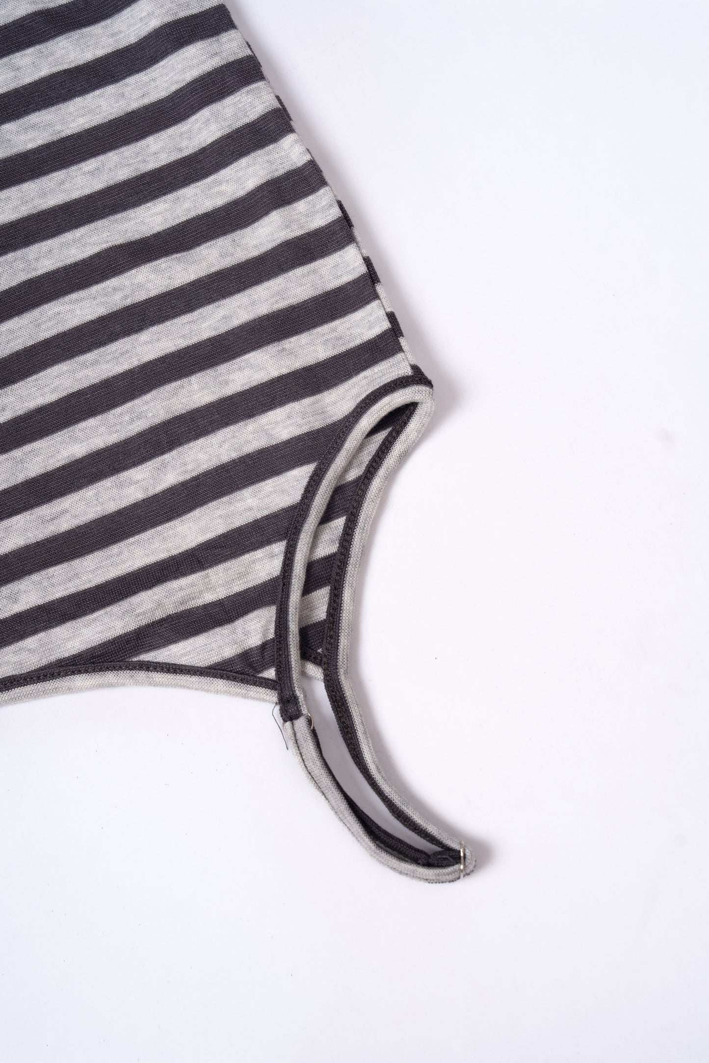 Grey Striped Off Shoulder Long Sleeve Top .