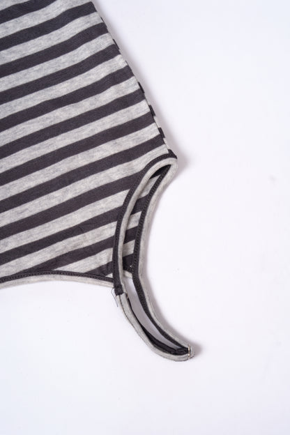 Grey Striped Off Shoulder Long Sleeve Top .