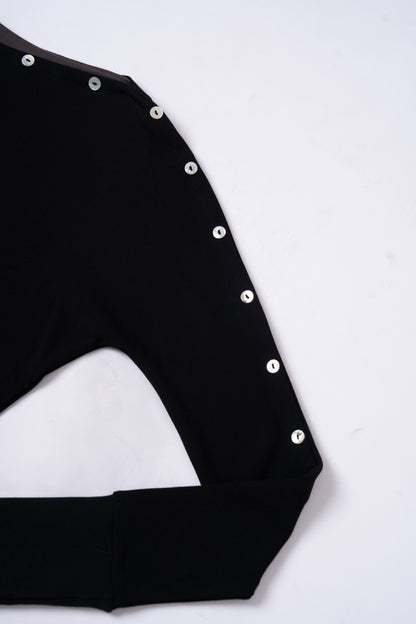 Asymmetric-Shoulder Long Sleeve Top .