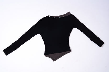 Asymmetric-Shoulder Long Sleeve Top .