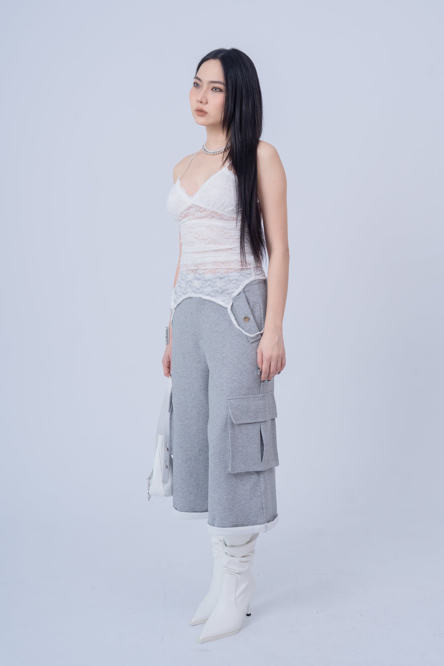 Mesh Lace Top - WHITE .