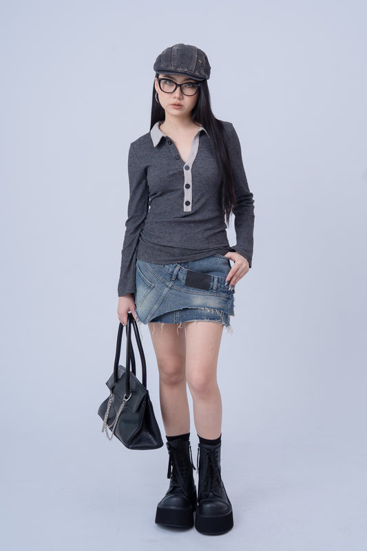 Asymmetrical Offset Seam Mini Skirt .