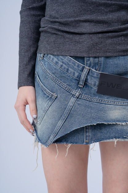 Asymmetrical Offset Seam Mini Skirt .