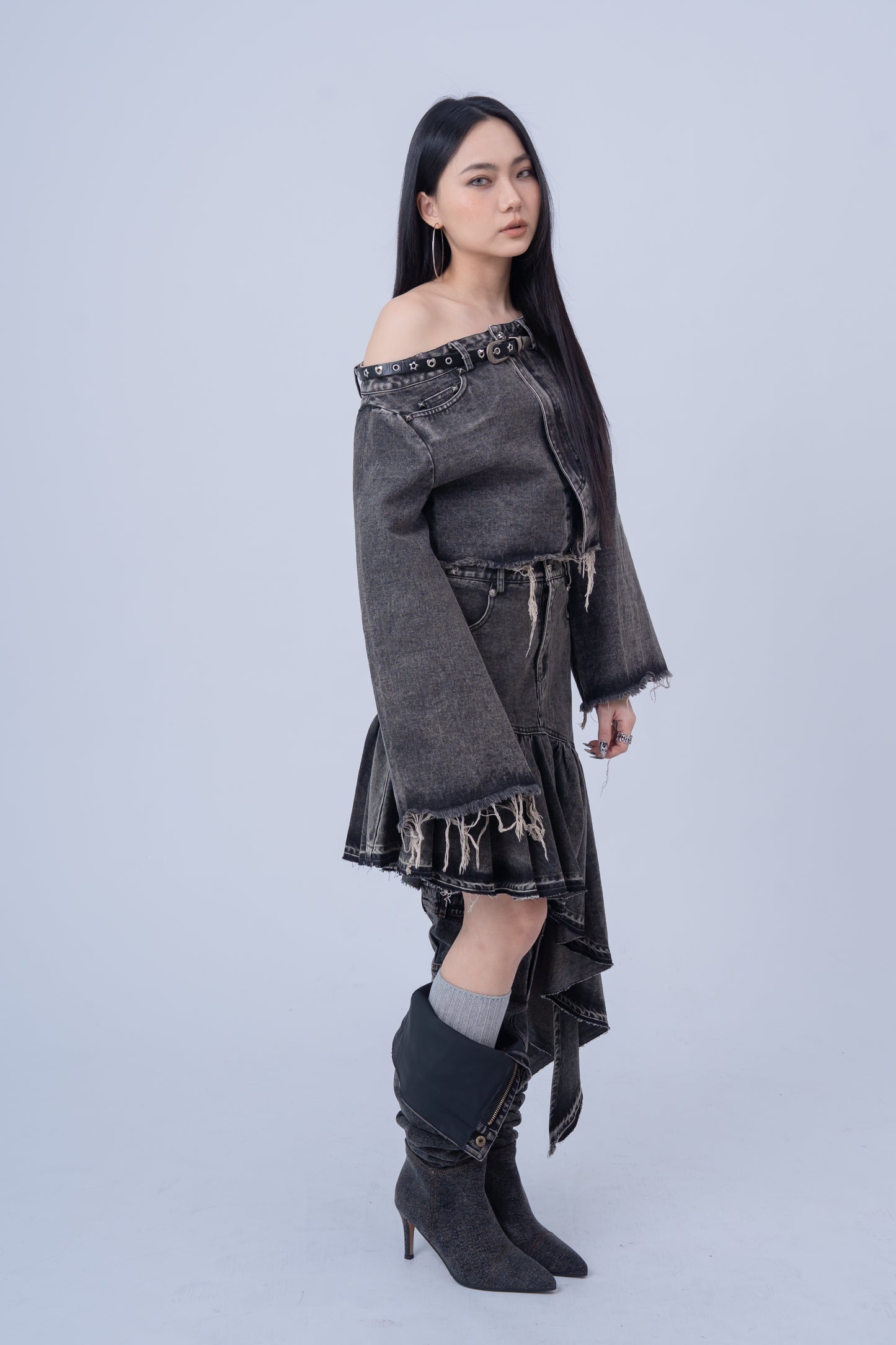 Asymmetrical Denim Skirt .