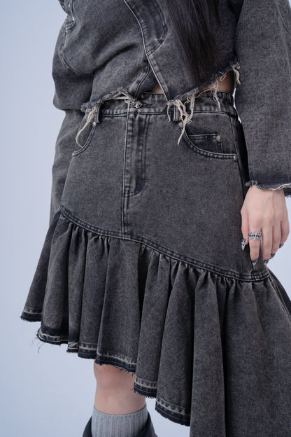 Asymmetrical Denim Skirt .