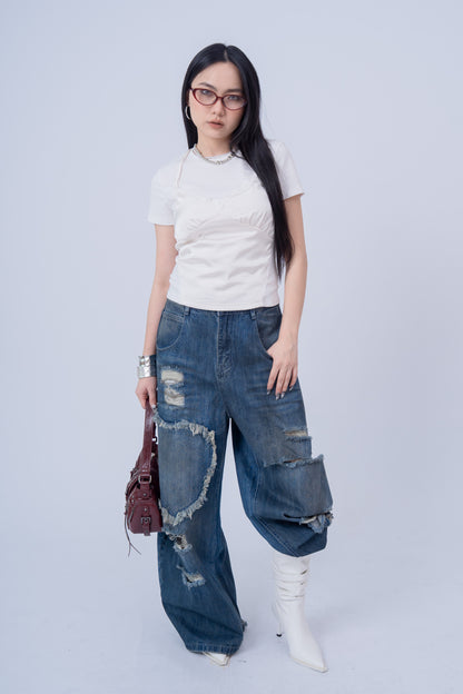 Lace Faux Two-Pieces Top .