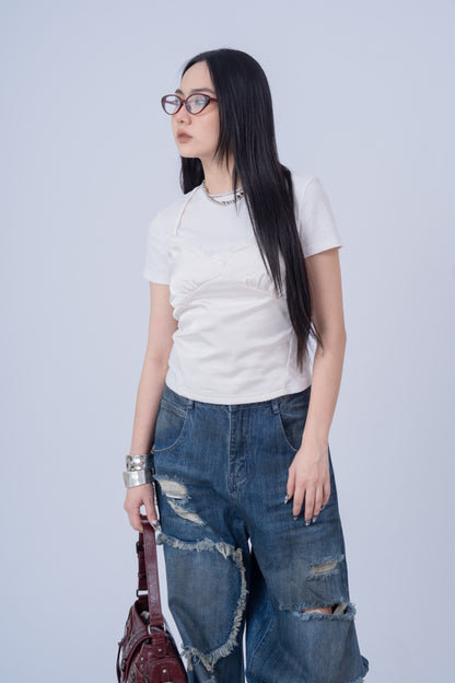 Lace Faux Two-Pieces Top .