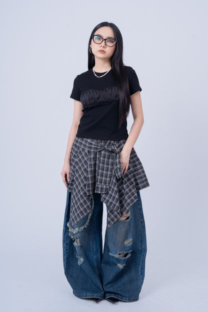 Pleated Acetate Short Sleeve Top .