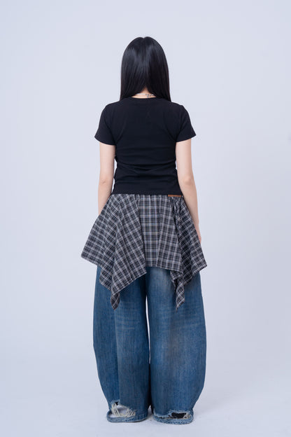 Pleated Acetate Short Sleeve Top .