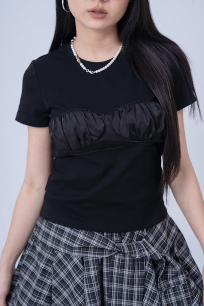 Pleated Acetate Short Sleeve Top .