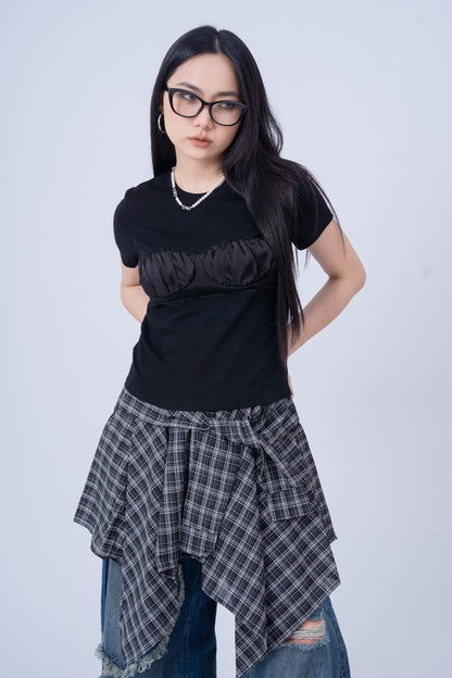 Pleated Acetate Short Sleeve Top .