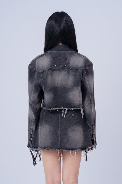 Washed Denim Jacket with Multi Pockets .