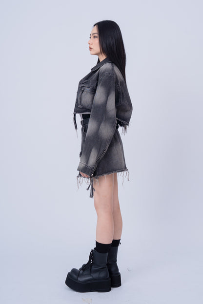 Washed Denim Jacket with Multi Pockets .