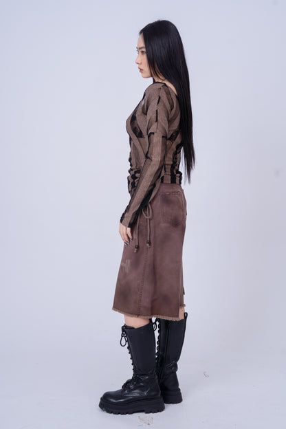 Red Brownish Washed Denim 7inch Shorts .