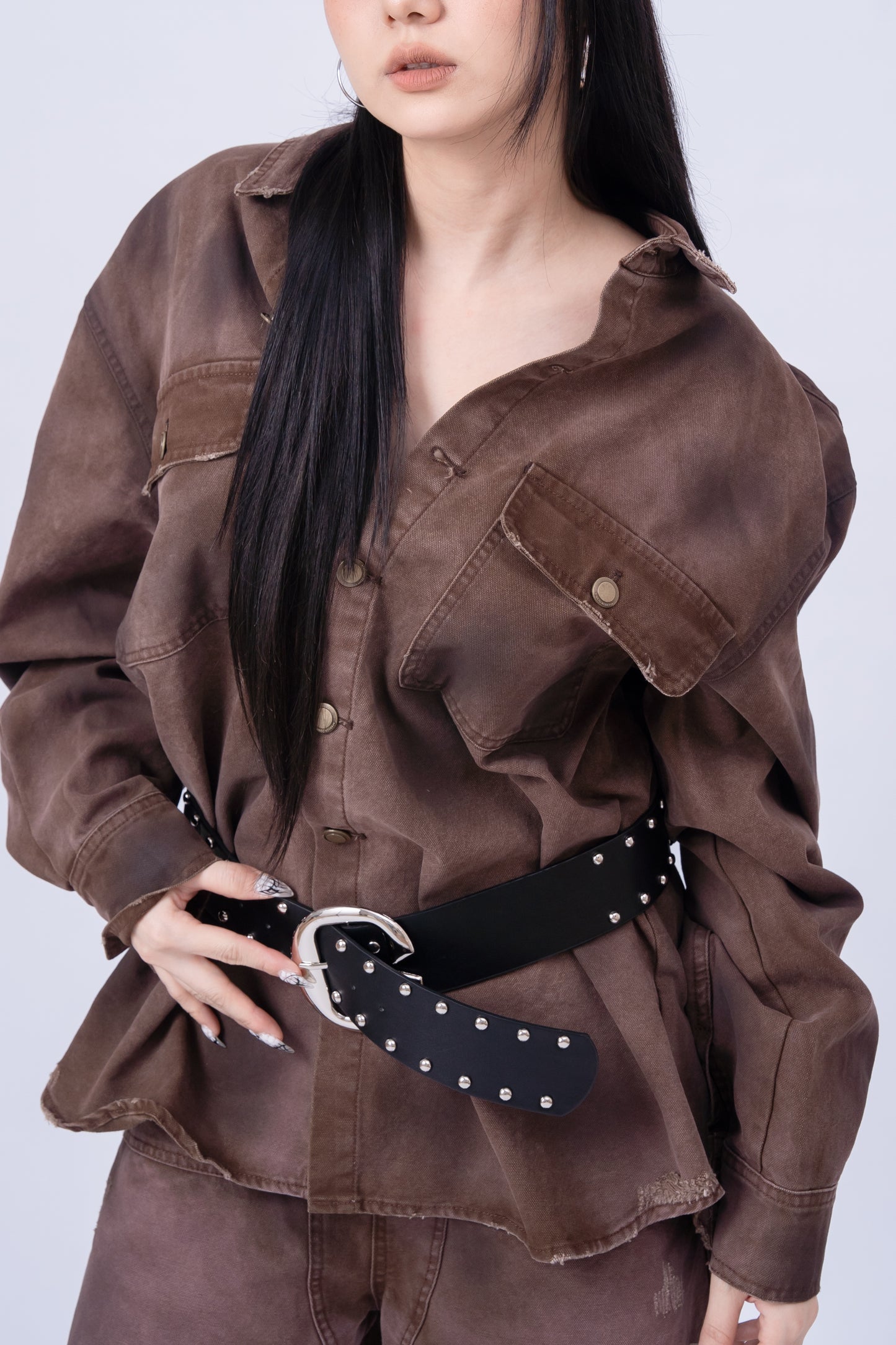 Red Brownish Washed Denim Jacket .