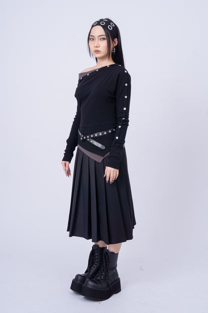 Asymmetric-Shoulder Long Sleeve Top .