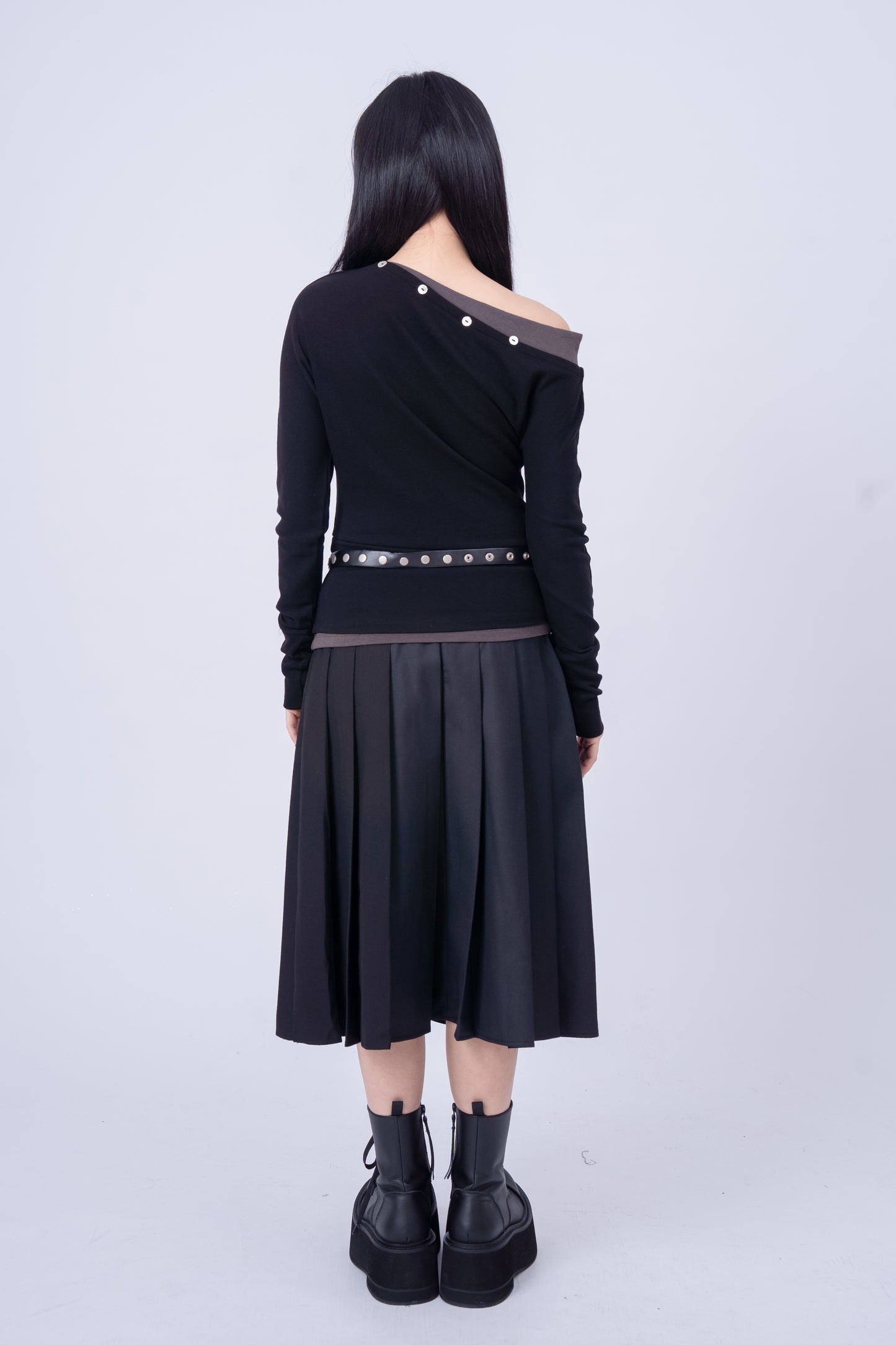 Asymmetric-Shoulder Long Sleeve Top .